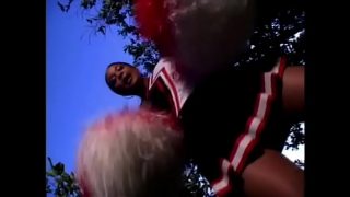 Amazing brunette ebony cheerleader Candice Jackson takes cock after game
